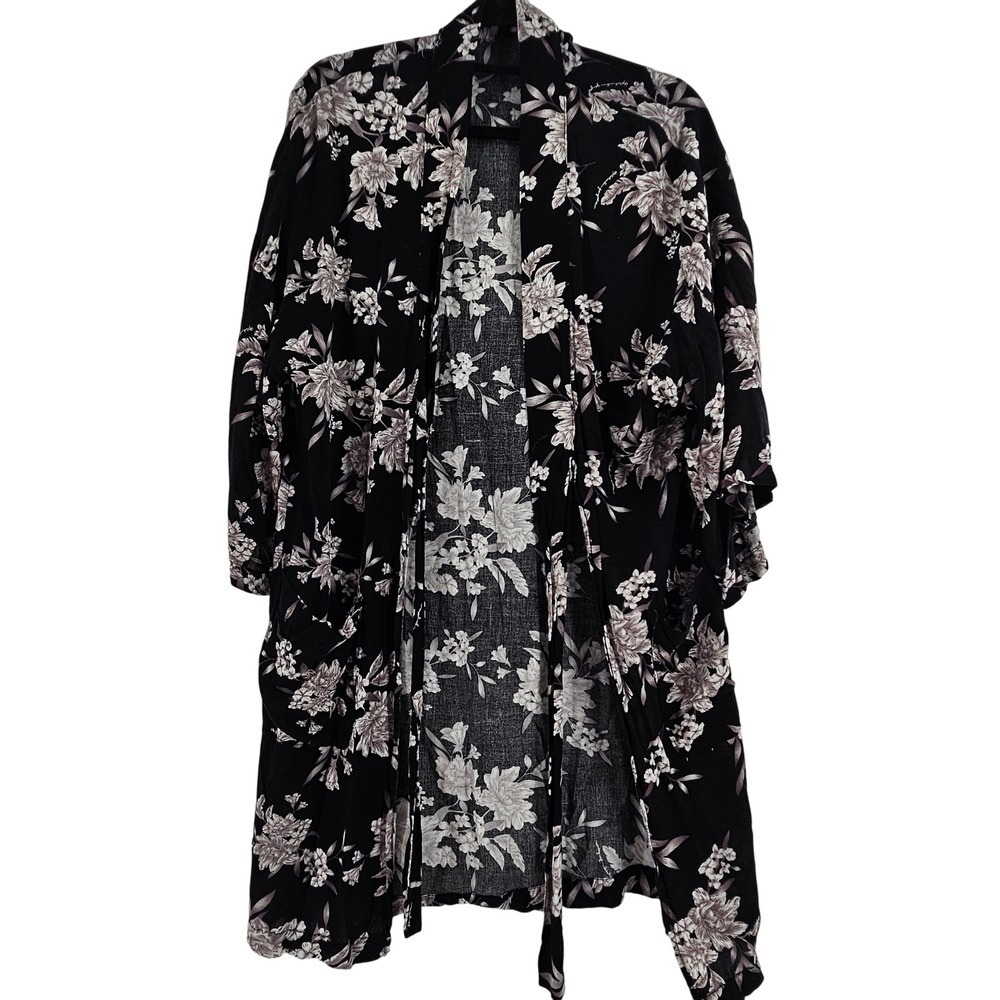 Spiritual Gangster Boho Floral Kimono Duster OS Black‎ White Fairy Grunge Flowy